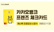 카카오뱅크 체크카드, 캐시백 시즌 6…‘CU·요기요’ 등 혜택 추가