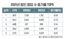 2021년 법인 창업, 부산·제주·세종 최다 증가 지역